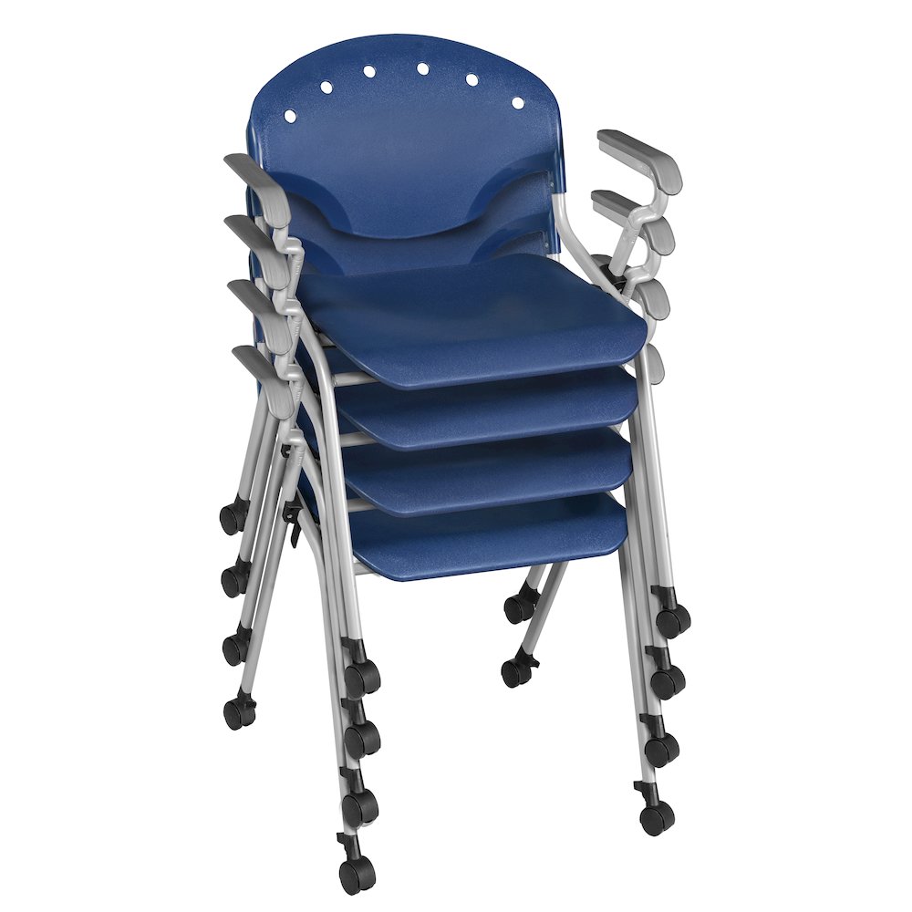 Rico Classroom Training Mobile Stack Chair with Arms - Navy Blue - 4 Pack