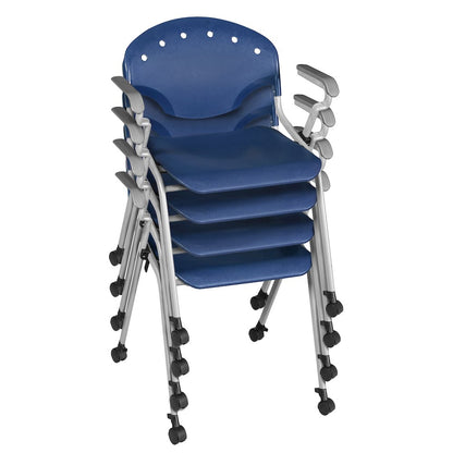 Rico Classroom Training Mobile Stack Chair with Arms - Navy Blue - 4 Pack