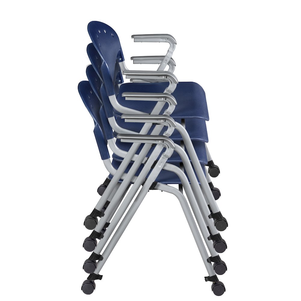Rico Classroom Training Mobile Stack Chair with Arms - Navy Blue - 4 Pack