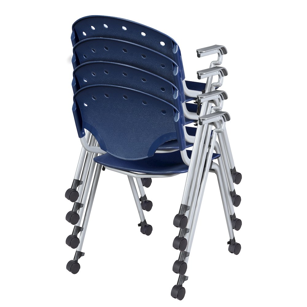 Rico Classroom Training Mobile Stack Chair with Arms - Navy Blue - 4 Pack