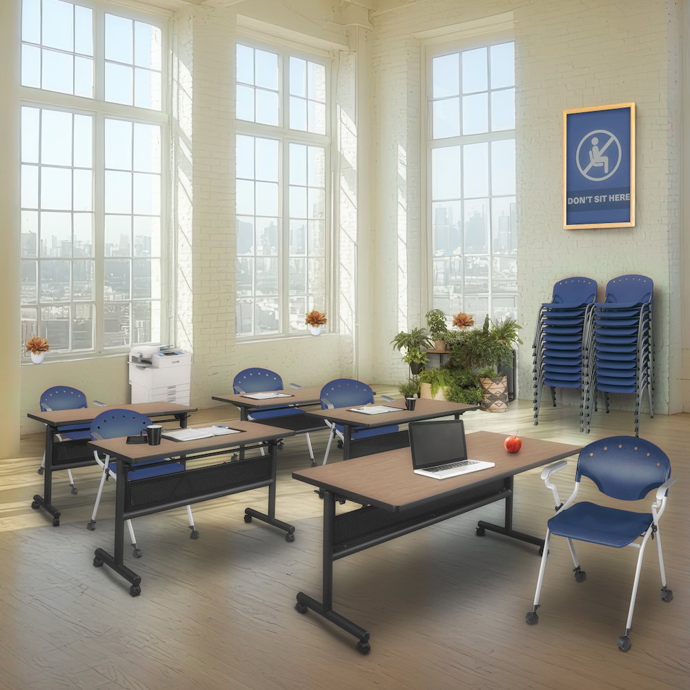 Rico Classroom Training Mobile Stack Chair with Arms - Navy Blue - 4 Pack