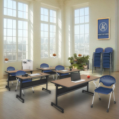 Rico Classroom Training Mobile Stack Chair with Arms - Navy Blue - 4 Pack