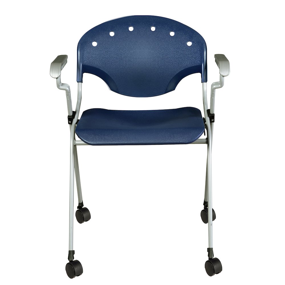 Rico Classroom Training Mobile Stack Chair with Arms - Navy Blue - 4 Pack