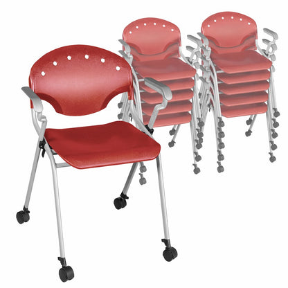 Rico Classroom Training Mobile Stack Chair with Arms - Red - 11 Pack