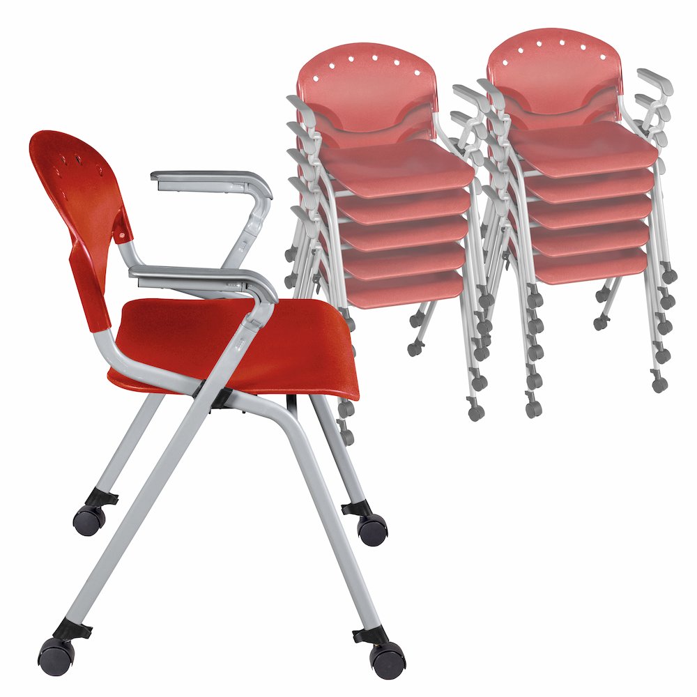 Rico Classroom Training Mobile Stack Chair with Arms - Red - 11 Pack