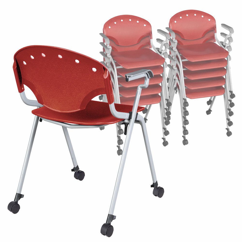 Rico Classroom Training Mobile Stack Chair with Arms - Red - 11 Pack