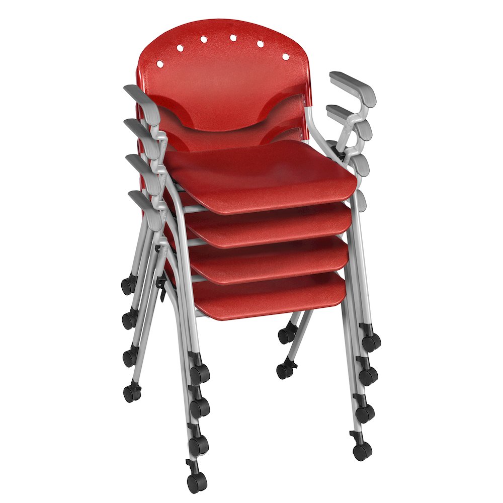 Rico Classroom Training Mobile Stack Chair with Arms - Red - 4 Pack
