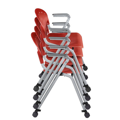Rico Classroom Training Mobile Stack Chair with Arms - Red - 4 Pack