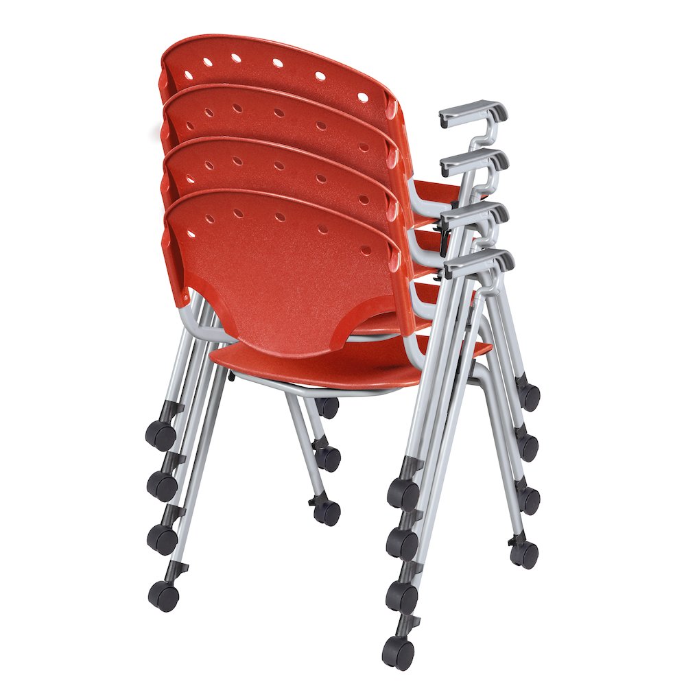 Rico Classroom Training Mobile Stack Chair with Arms - Red - 4 Pack