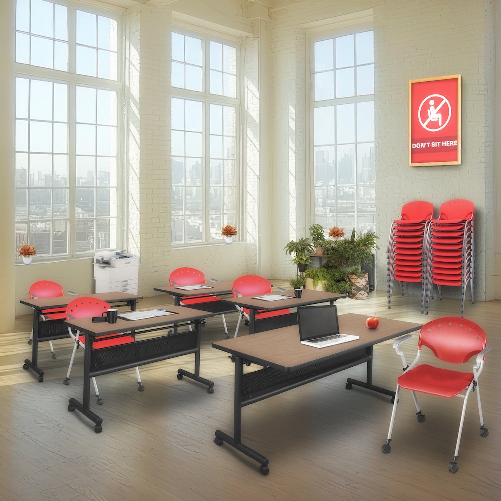 Rico Classroom Training Mobile Stack Chair with Arms - Red - 4 Pack