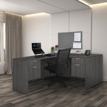 Legacy 66" Double Pedestal L-Desk with 35" Return- Ash Grey