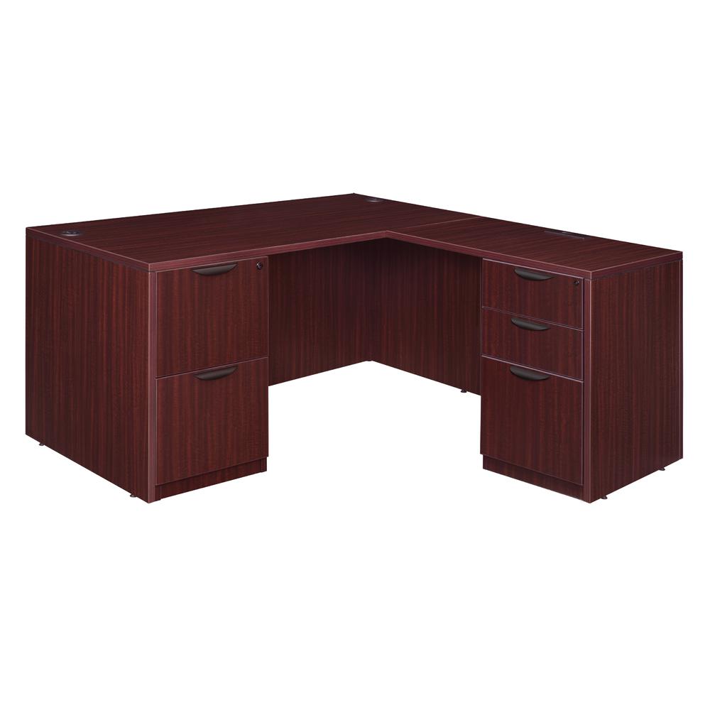 Legacy 60" Double Full Pedestal L-Desk with 35" Return- Mahogany