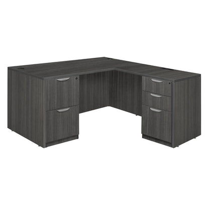 Legacy 66" Double Full Pedestal L-Desk with 35" Return- Ash Grey