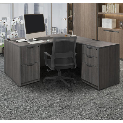 Legacy 66" Double Full Pedestal L-Desk with 35" Return- Ash Grey