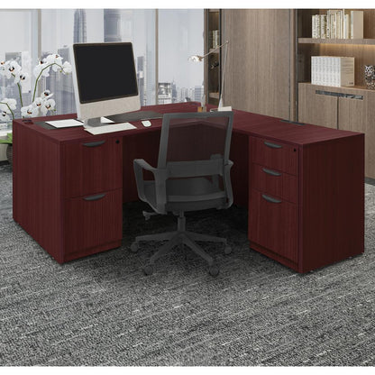 Legacy 66" Double Full Pedestal L-Desk with 35" Return- Mahogany