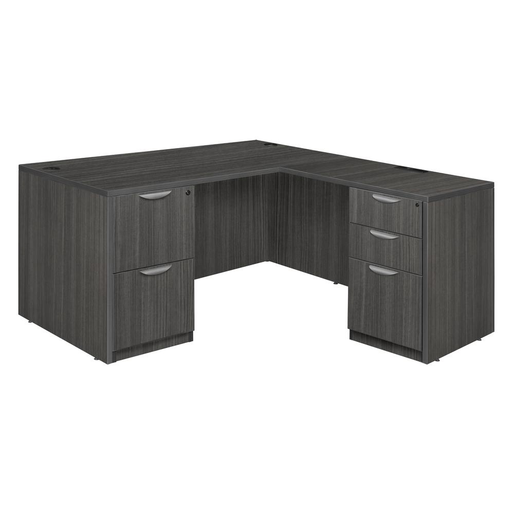 Legacy 71" Double Full Pedestal L-Desk with 35" Return- Ash Grey