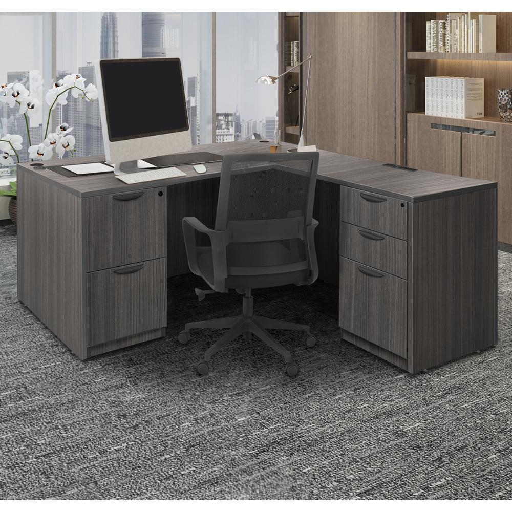 Legacy 71" Double Full Pedestal L-Desk with 35" Return- Ash Grey