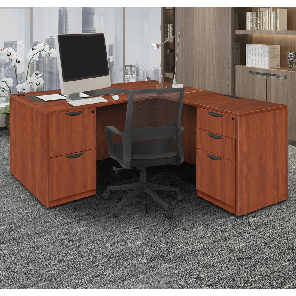Legacy 71" Double Full Pedestal L-Desk with 35" Return- Cherry