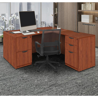Legacy 71" Double Full Pedestal L-Desk with 35" Return- Cherry