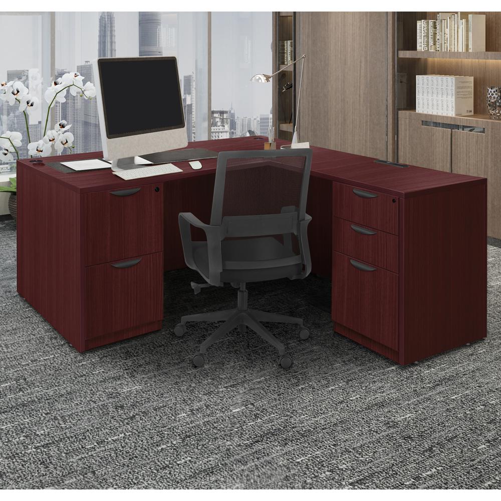 Legacy 71" Double Full Pedestal L-Desk with 35" Return- Mahogany