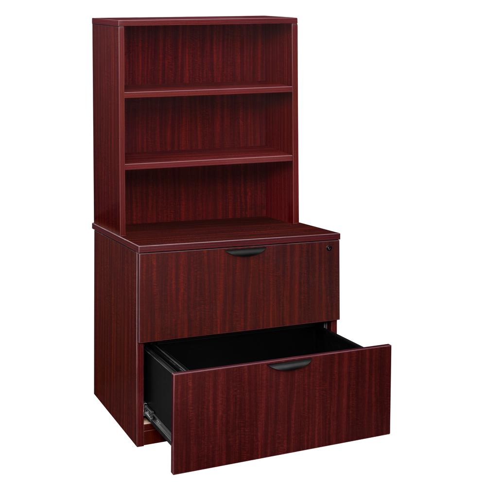 Legacy Lateral File with Open Hutch- Mahogany