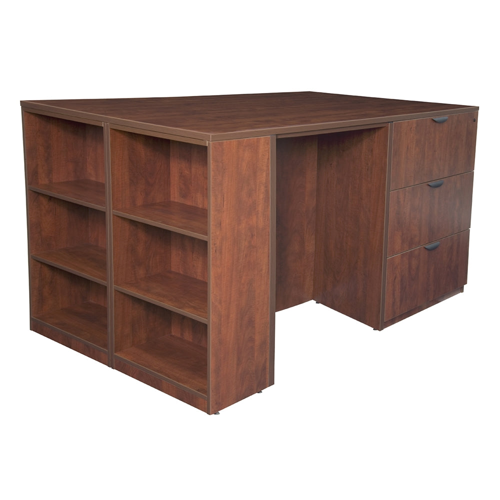 Legacy Stand Up 2 Lateral File/ Storage Cabinet/ Desk Quad with Bookcase End- Cherry