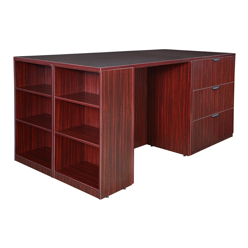 Legacy Stand Up 2 Lateral File/ Storage Cabinet/ Desk Quad with Bookcase End- Mahogany