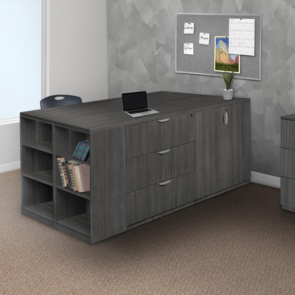 Legacy Stand Up 2 Lateral File/ Storage Cabinet/ Desk Quad with Bookcase End- Ash Grey