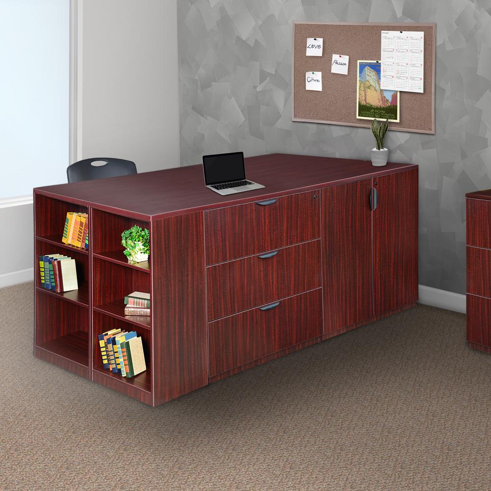 Legacy Stand Up 2 Lateral File/ Storage Cabinet/ Desk Quad with Bookcase End- Mahogany