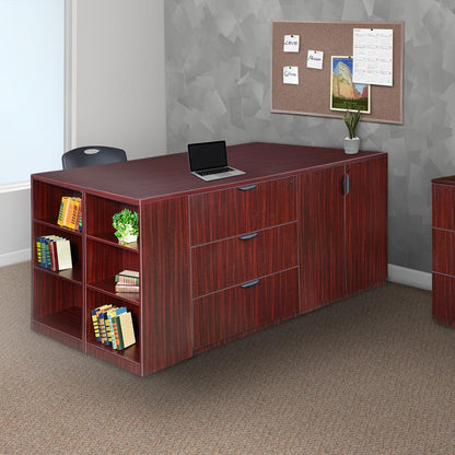 Legacy Stand Up 2 Lateral File/ Storage Cabinet/ Desk Quad with Bookcase End- Mahogany