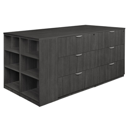 Legacy Stand Up 2 Storage Cabinet/ 2 Lateral File Quad with Bookcase End- Ash Grey