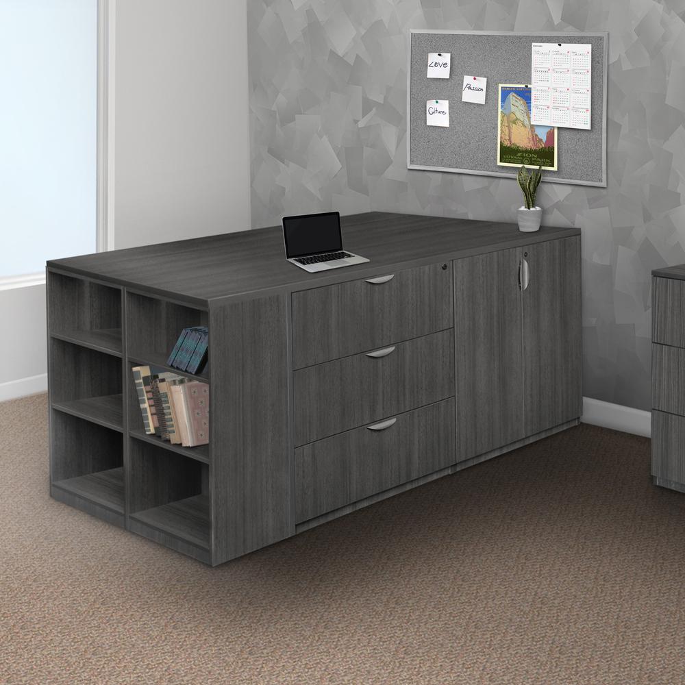 Legacy Stand Up 2 Storage Cabinet/ 2 Lateral File Quad with Bookcase End- Ash Grey