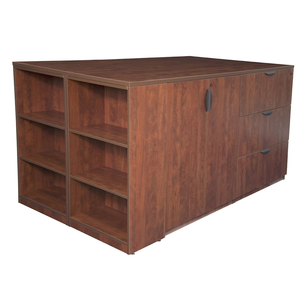 Legacy Stand Up 2 Storage Cabinet/ 2 Lateral File Quad with Bookcase End- Cherry