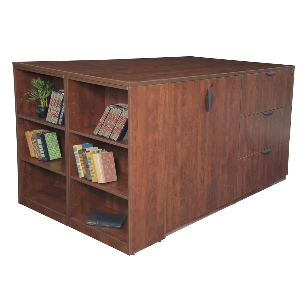 Legacy Stand Up 2 Storage Cabinet/ 2 Lateral File Quad with Bookcase End- Cherry