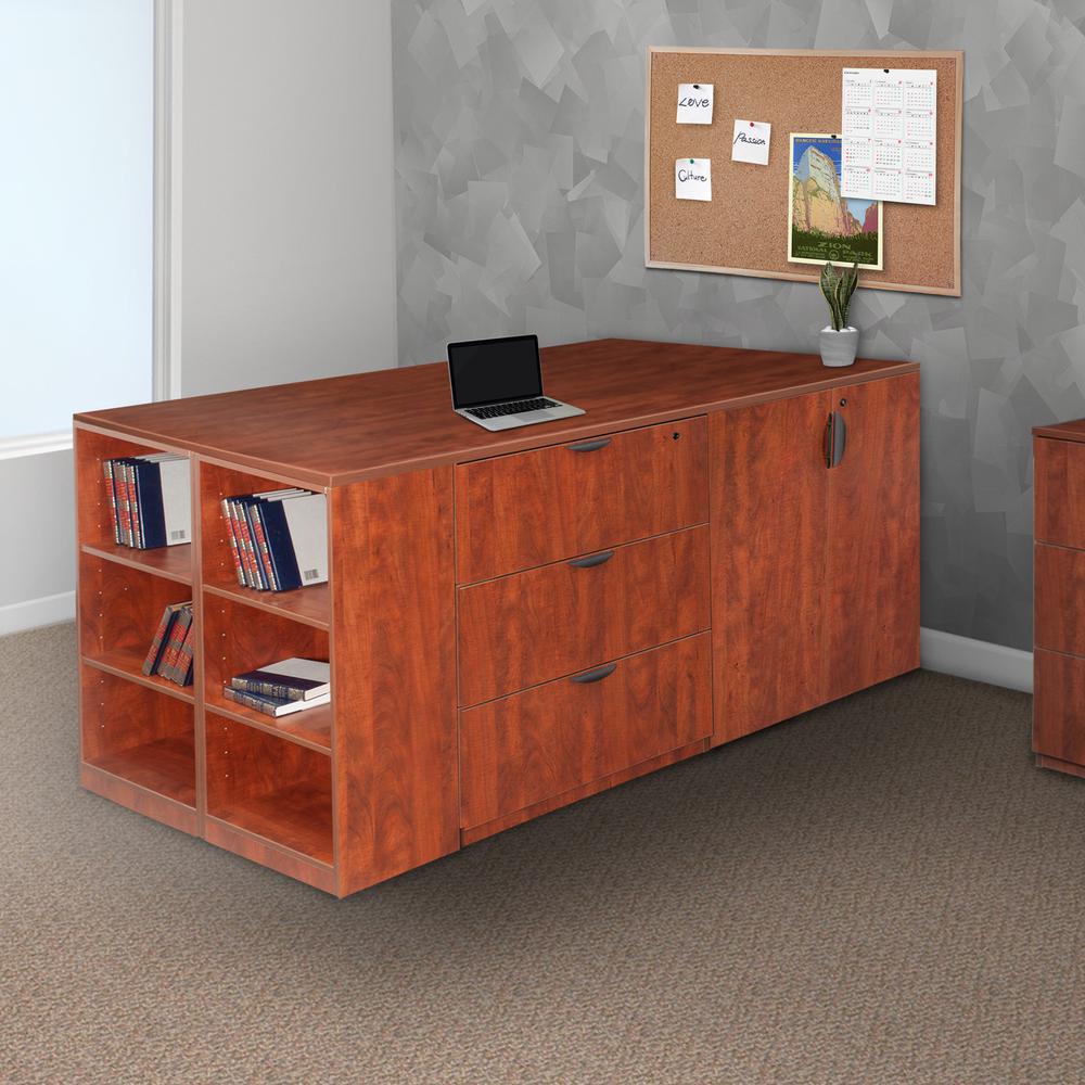 Legacy Stand Up 2 Storage Cabinet/ 2 Lateral File Quad with Bookcase End- Cherry