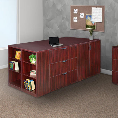 Legacy Stand Up 2 Storage Cabinet/ 2 Lateral File Quad with Bookcase End- Mahogany