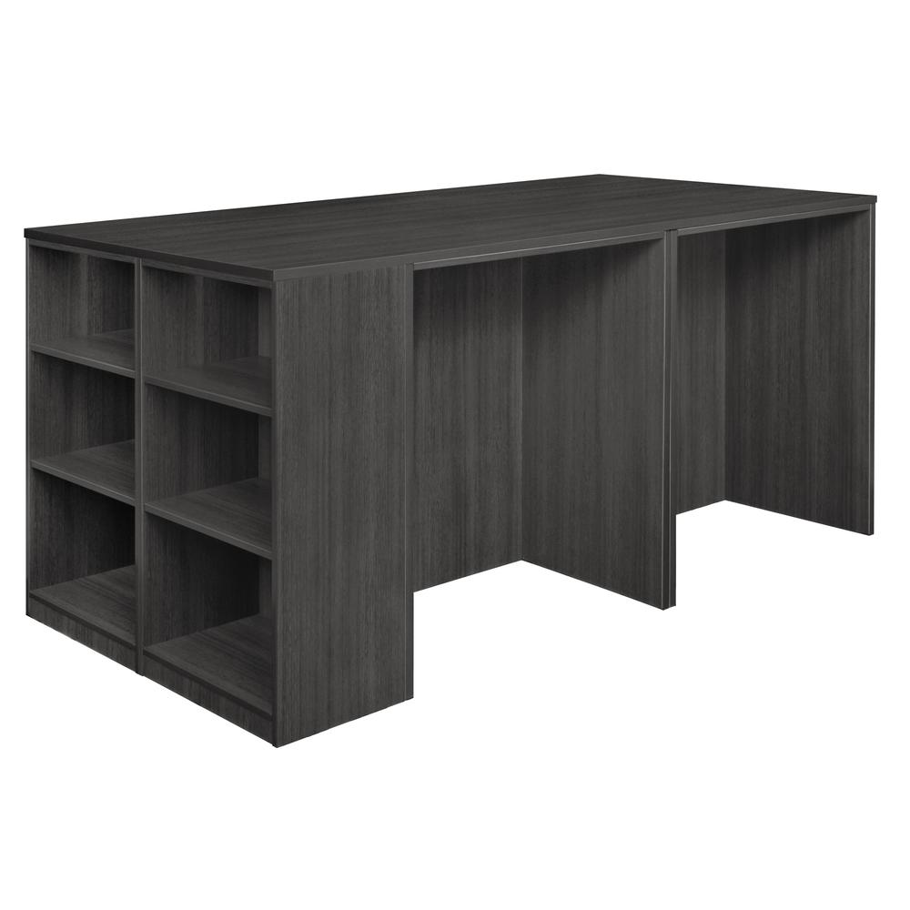 Legacy Stand Up 2 Storage Cabinet/ 2 Desk Quad with Bookcase End- Ash Grey