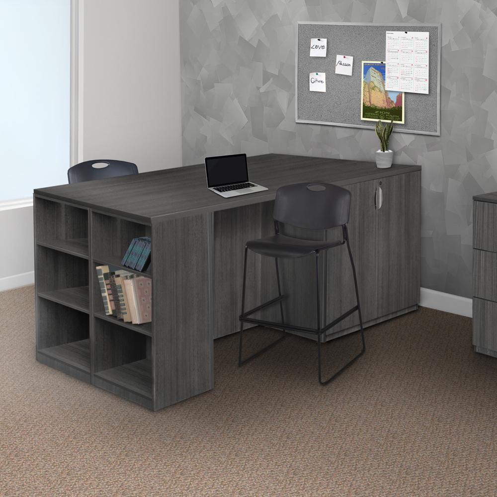 Legacy Stand Up 2 Storage Cabinet/ 2 Desk Quad with Bookcase End- Ash Grey