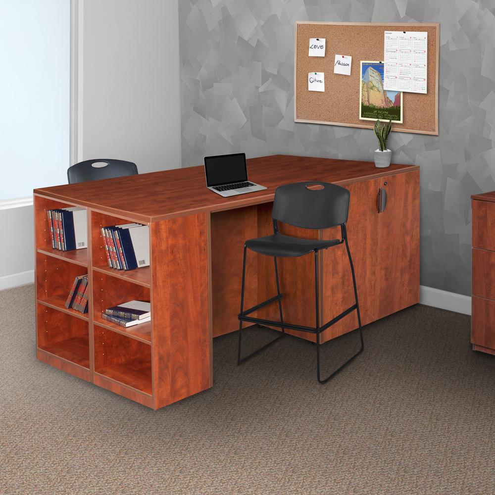 Legacy Stand Up 2 Storage Cabinet/ 2 Desk Quad with Bookcase End- Cherry