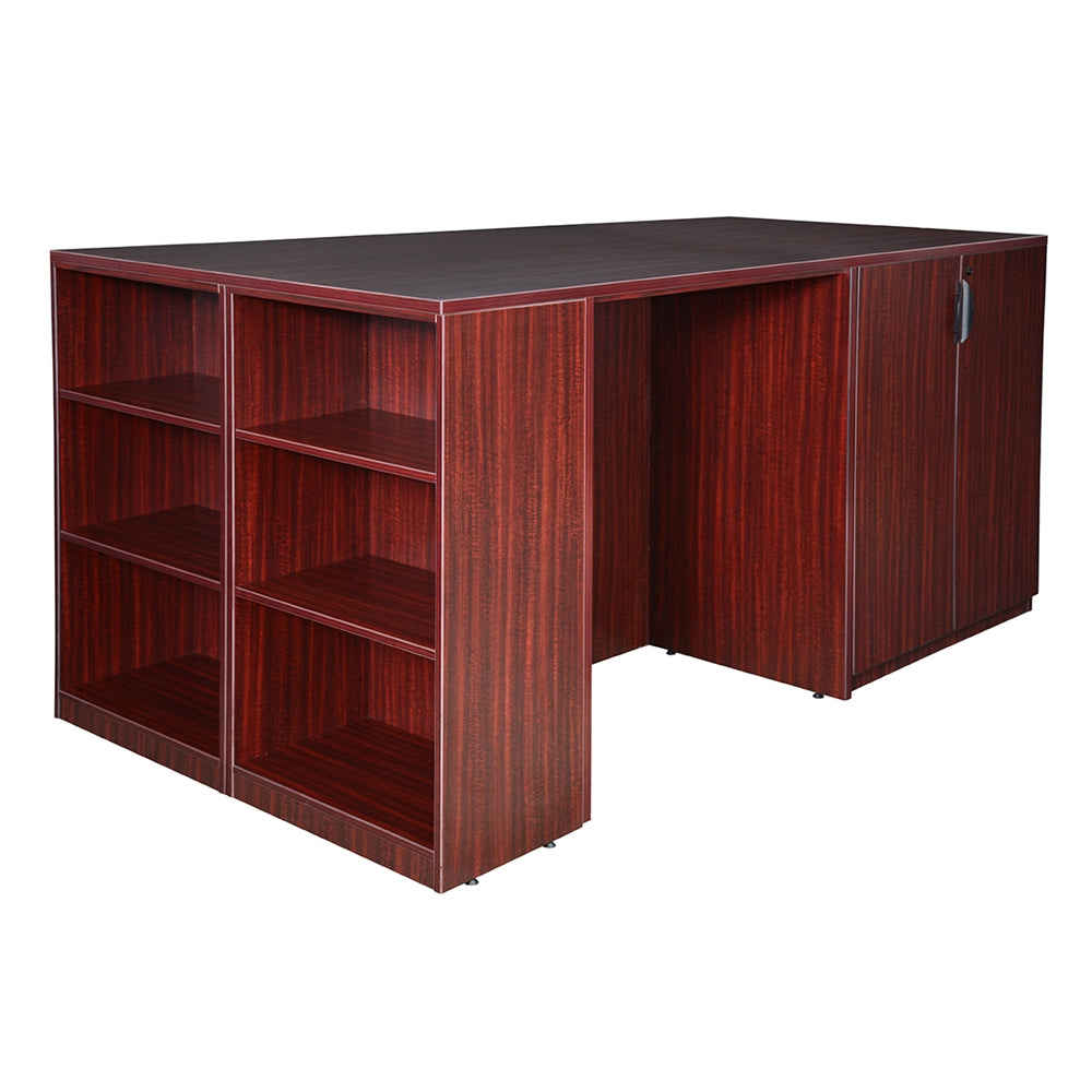 Legacy Stand Up 2 Lateral File/ Storage Cabinet/ Desk Quad with Bookcase End- Mahogany
