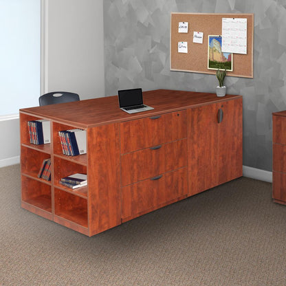 Legacy Stand Up 2 Storage Cabinet/ Lateral File/ Desk Quad with Bookcase End- Cherry