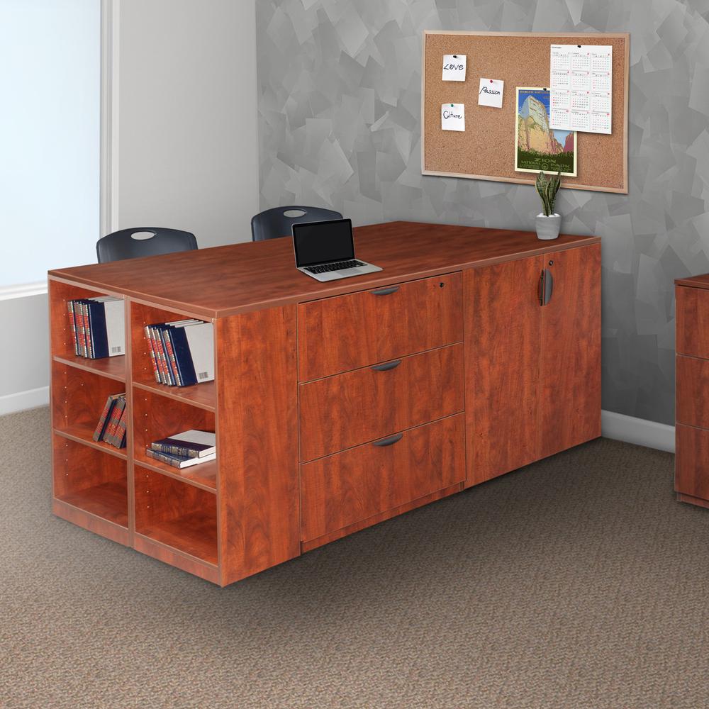 Legacy Stand Up 2 Desk/ Storage Cabinet/ Lateral File Quad with Bookcase End- Cherry