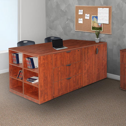 Legacy Stand Up 2 Desk/ Storage Cabinet/ Lateral File Quad with Bookcase End- Cherry