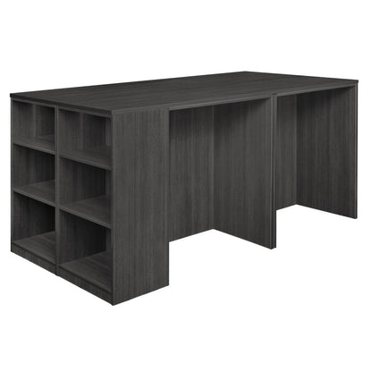 Legacy Stand Up Lateral File/ 3 Desk Quad with Bookcase End- Ash Grey