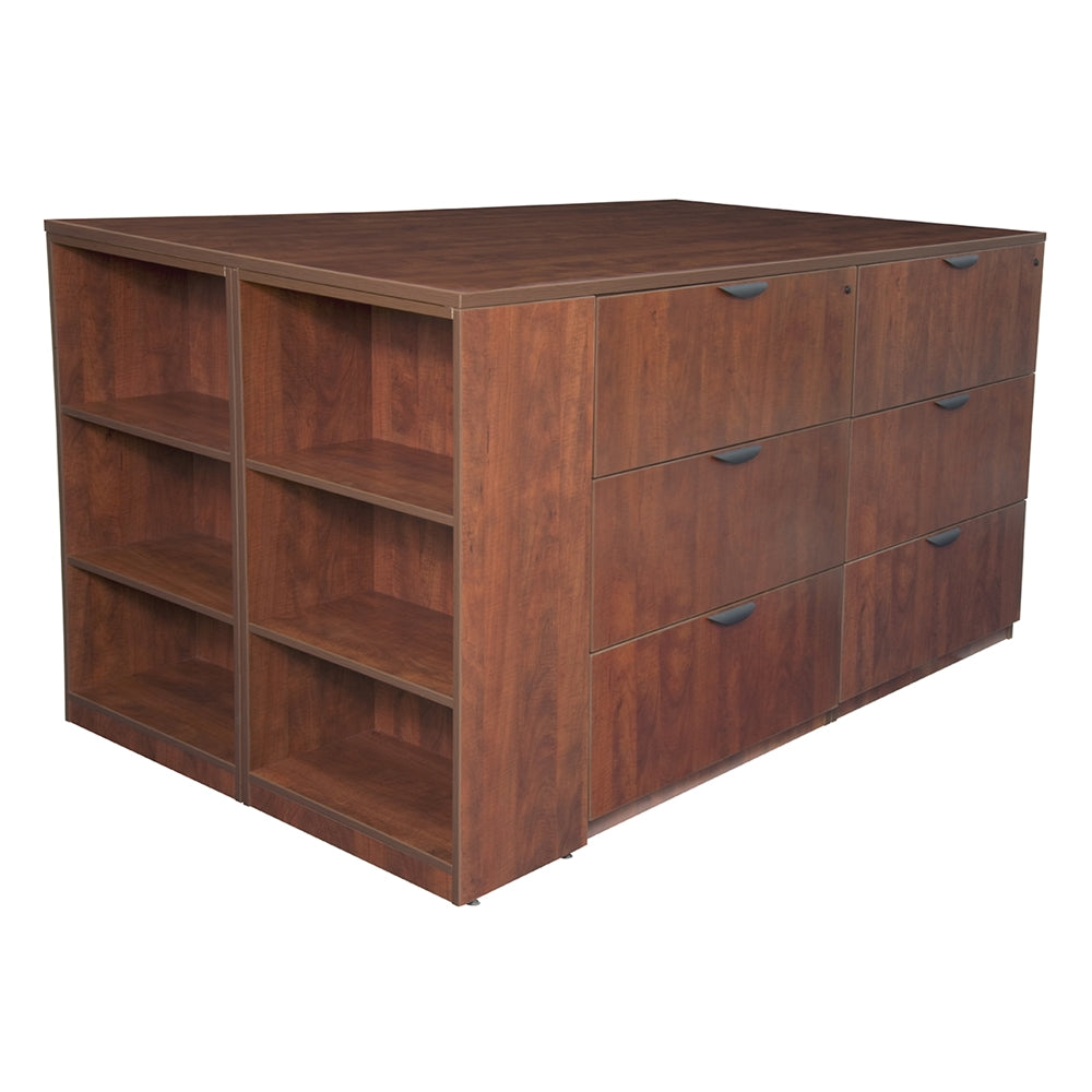 Legacy Stand Up 2 Lateral File/ Storage Cabinet/ Desk Quad with Bookcase End- Cherry