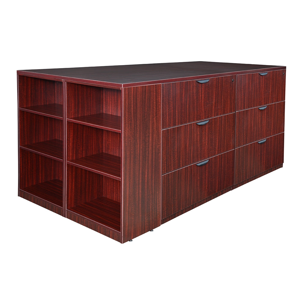 Legacy Stand Up 2 Lateral File/ Storage Cabinet/ Desk Quad with Bookcase End- Mahogany