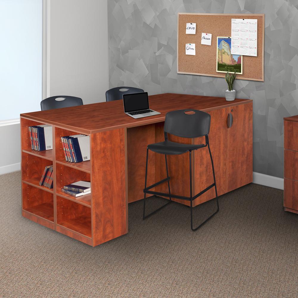 Legacy Stand Up Storage Cabinet/ 3 Desk Quad with Bookcase End- Cherry