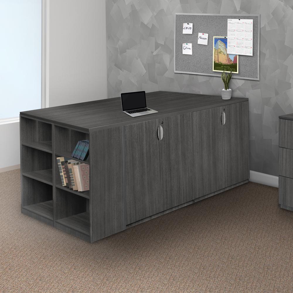 Legacy Stand Up Storage Cabinet Quad with Bookcase End- Ash Grey