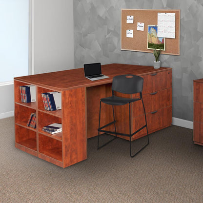 Legacy Stand Up Desk/ 3 Lateral File Quad with Bookcase End- Cherry