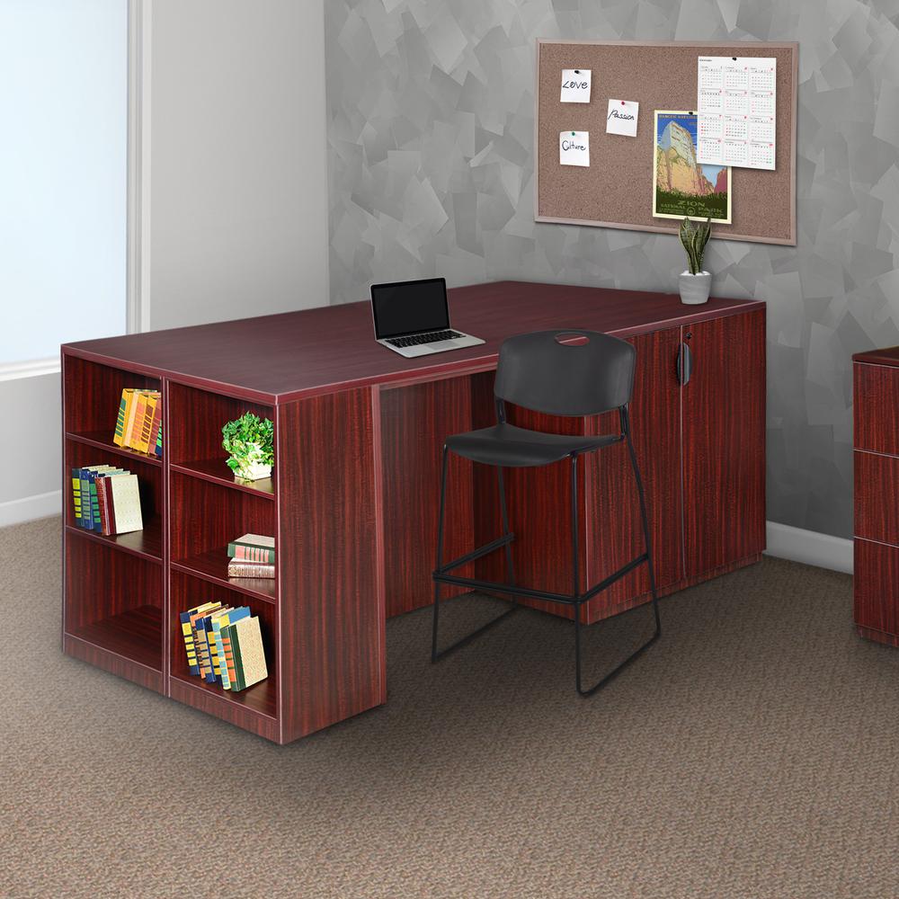 Legacy Stand Up Desk/ 3 Storage Cabinet Quad with Bookcase End- Mahogany